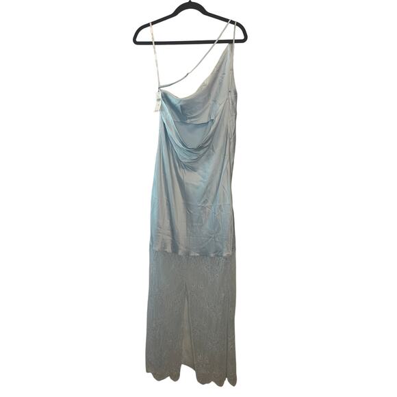 Shona Joy NWT Labyrinth One Shoulder Silky Lace Maxi Dress Blue Size 10 - Picture 4 of 11